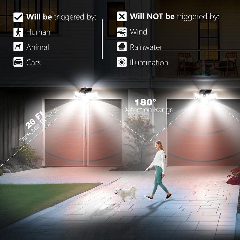 AmeriTop Solar Lights Outdoor, 2 Pack LED High Brightness Cordless Solar Motion Sensor Lights; 4 Adjustable Heads, 320° Wide Angle Illumination, IP65 Waterproof, Security LED Wall Light(Daylight) - Image 2